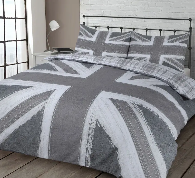 Union Jack Reversible Checkered Duvet Cover Pillowcase(s) Bedding Set Polycotton 4