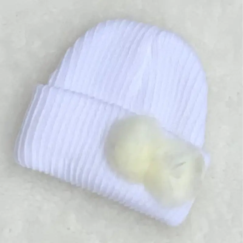 BABIES FIRST SIZE KNITTED  HAT POM POM 2