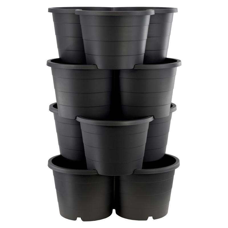 GEEZY Set of 4 Black Stackable Trio Strawberry Planter Pot Vegetables Flowers Fruits Garden Patio Outdoor Self Watering Vertical Flower Pot 3