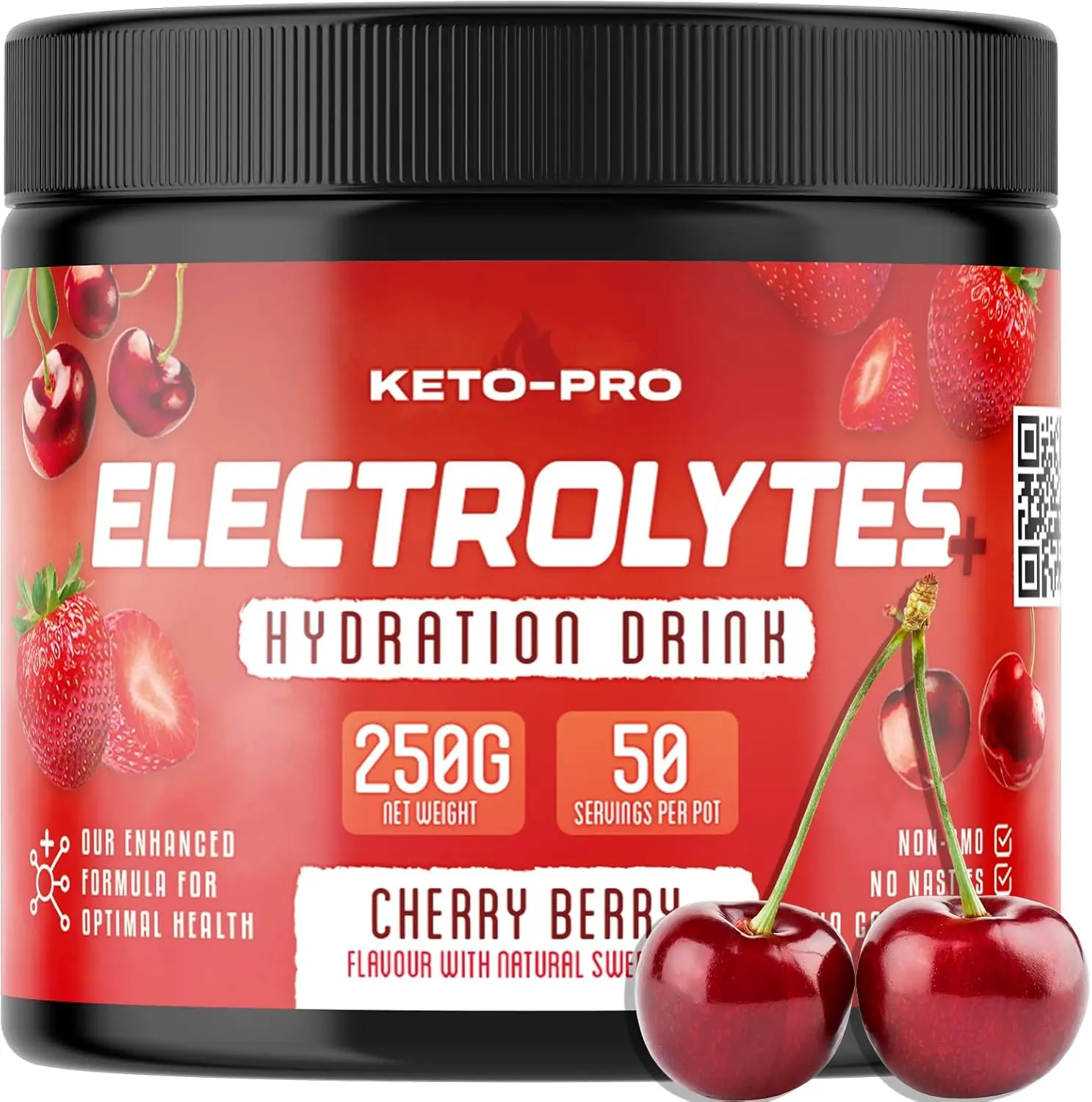 Keto Electrolyte Powder 250g | Cherry Berry Flavor - Hydration & Energy for Keto, Fasting, Fitness Goals - Drink, Beverage Healthcare Dietary