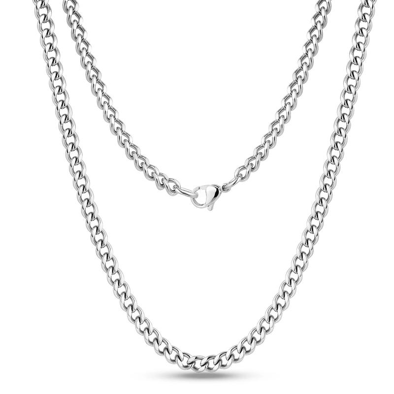 Silver Men's Curb Chain Necklace - Stainless Steel 3-15mm Widths, 14-30" Lengths - Jewellery for Men - Cuban Y2K 1