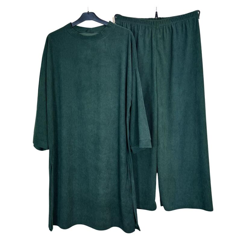Ladies Corduroy Coord Set - Long Top and Wide Trousers, One Size UK8-16 - Womenswear [030] 4