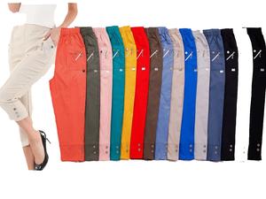 Fashion Luva cherry berry trousers magic 3/4 length pants Womens Cropped Capri Trousers Ladies Three Quarter Soft 3/4 Stretchy Pull on Trousers Elasticated Waist Pockets Summer Plus Size Pants Fabric Womenswear Apparel Bottom Chinos Classy Clothes