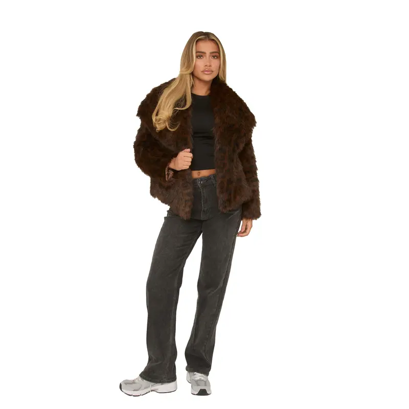 Dania Womenswear Rebellious Fashion Leopard Print Faux Fur Cropped Coat 6