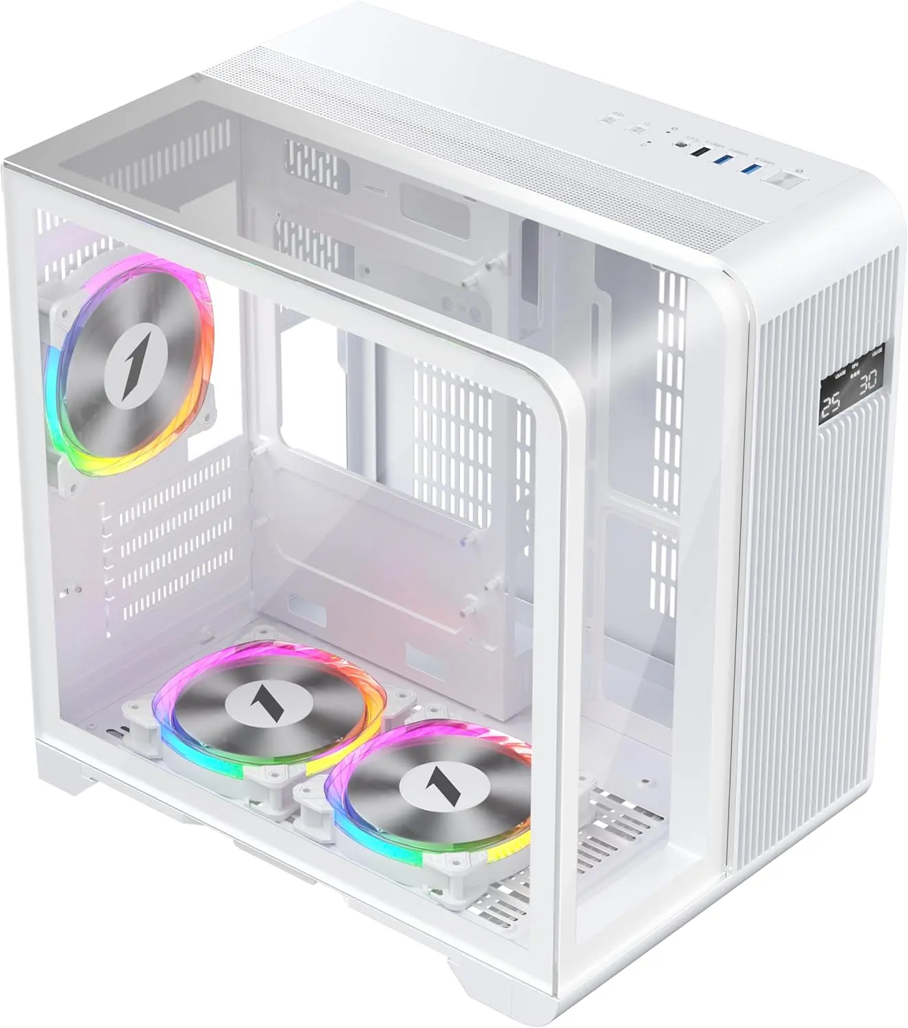1st Player RT5 Micro ATX PC Gaming Case with Curved Panoramic Tempered Glass (RT5 White 3 x ARGB Fans)
