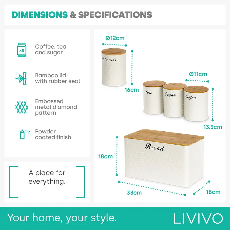 5pc Bread Bin & Canister Set - Cream 8