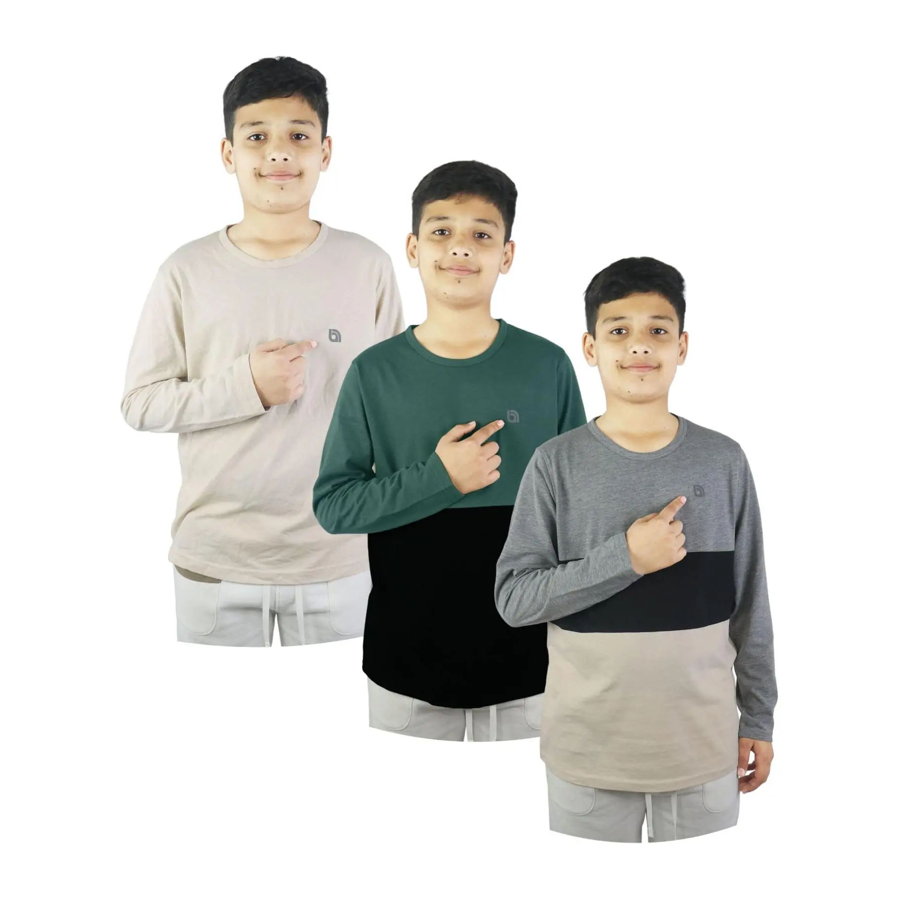 Bahob® 3 Pack Boys Long Sleeved Round Neck T Shirts Soft Cotton Top.