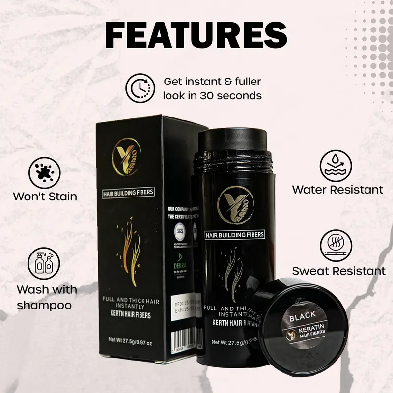 Yasbro Hair Fibres and Spray Applicator Set for Men and Women - Natural Looking Hair Fibres Powder and Spray - 2 Counts - Haircare 5