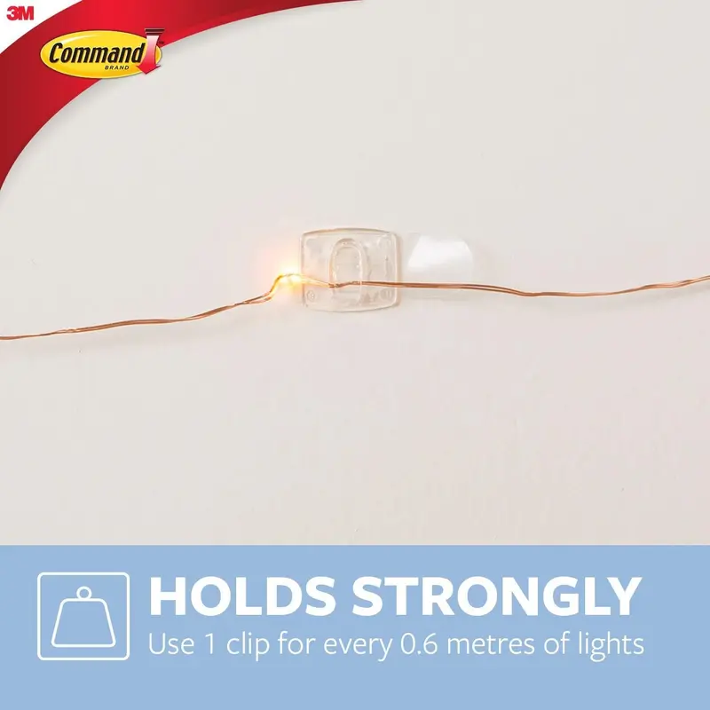 Command Decorating Clips, Pack of 20 Mini Hooks and 24 Small Strips, Transparent - Hanging Clips for Decorations and Fairy Lights, Wall Adhesive - Damage Free Lightweight Organiser Traditional Hangable 4