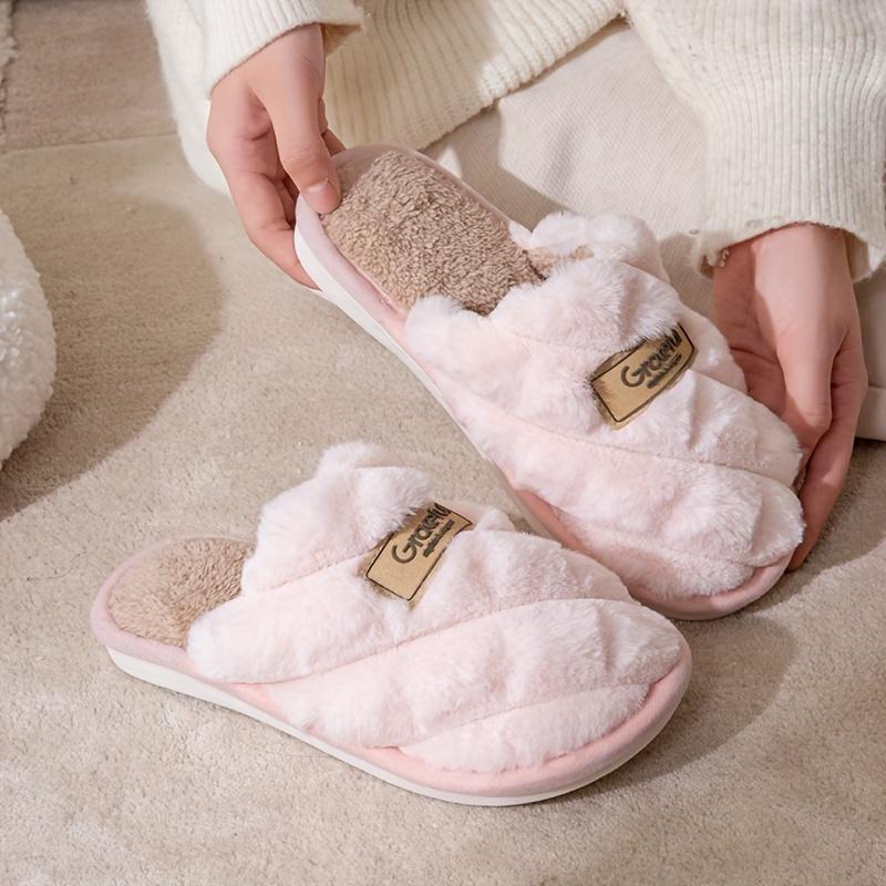 Warm Cozy Slippers - Plaid Colorblock Non-Slip Indoor Home Shoes with Soft Faux Rabbit Fur Lining for Men & Women Footwear Flipflop Girl Slide 6
