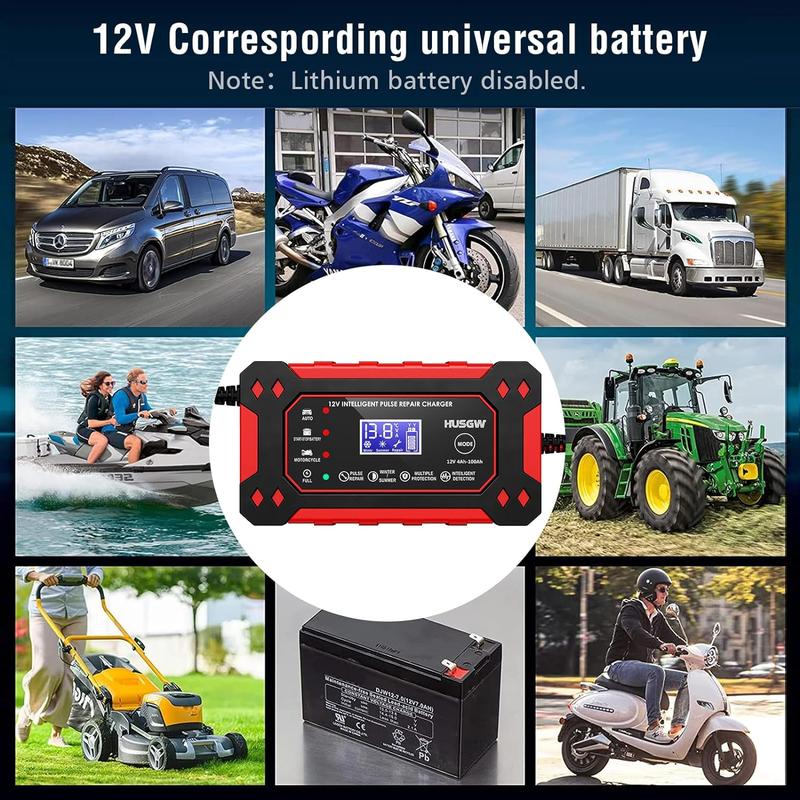 Car Battery Charger 12V 6A Fast Charger Automatic Smart Pulse Motorcycle Boat Repair AGM/GEL ATV SUV Jump Starter LCD Screen 3
