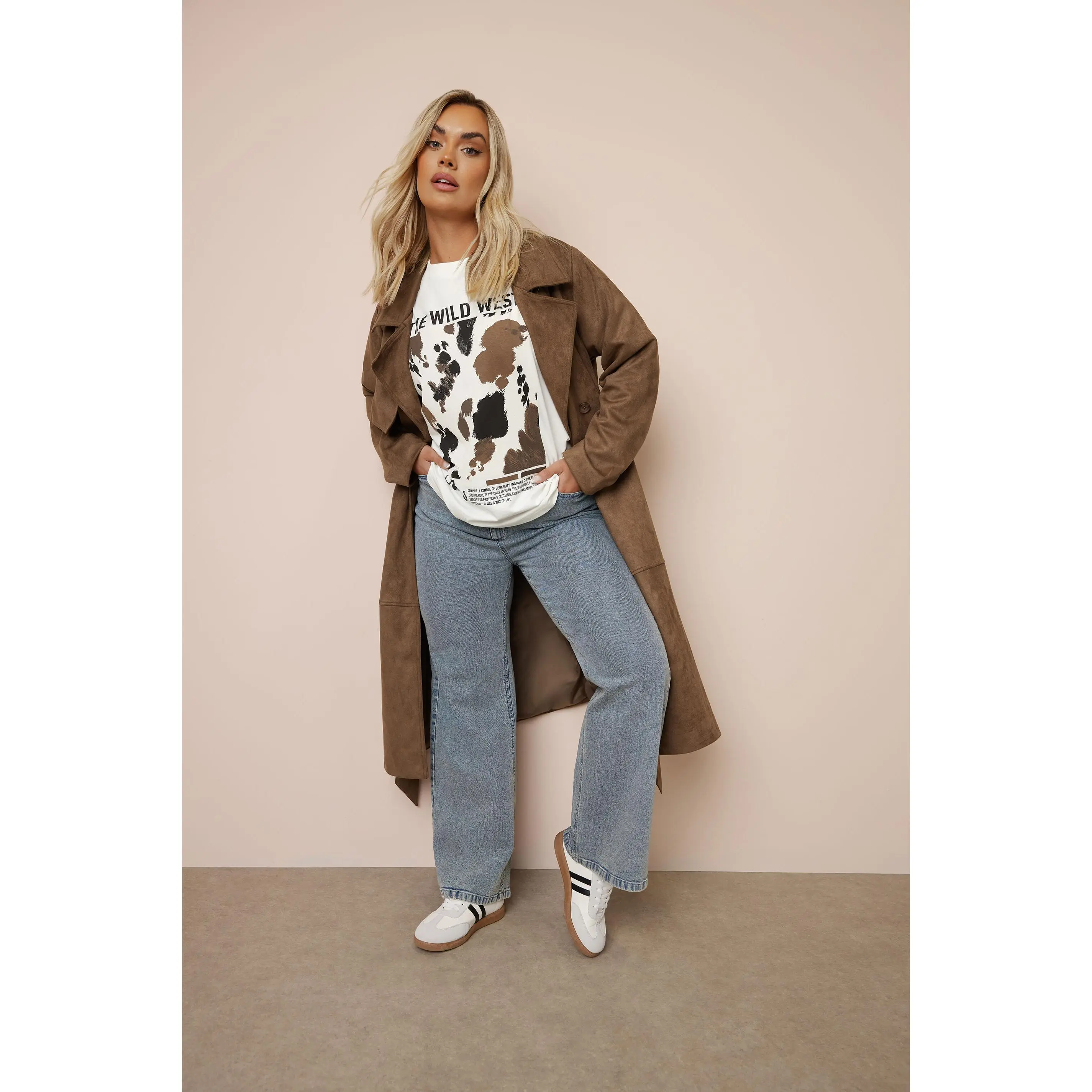 YOURS Curve Brown Faux Suede Trench Coat