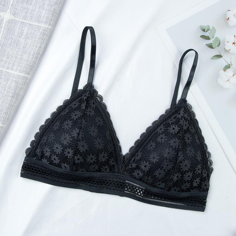 Product Introduction of Women Lace No Steel Ring Bra Beauty Back Wrapped Chest Comfortable Brassiere Stretch Thin Triangle Cup Padded Underwear New 3