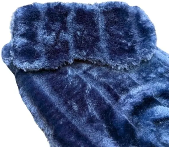 Luxury Faux Fur Hot Water Bottle with Pom Poms – 2 Litre Ultra-Soft Blue Hot Water Bottle & Sleep Mask 2