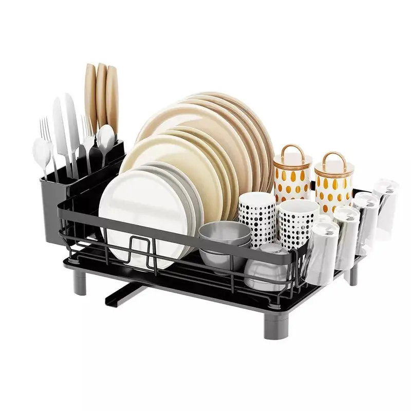 Dish Drainer Kitchen Sink Cutlery Draining Holder Plate Rack with 360°Drip Tray Organiser 3
