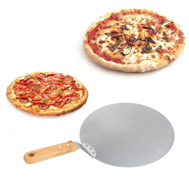 12Inch Stainless Steel Pizza Paddle Peel Bakers BBQ Oven Tray Wooden Handle UK 1