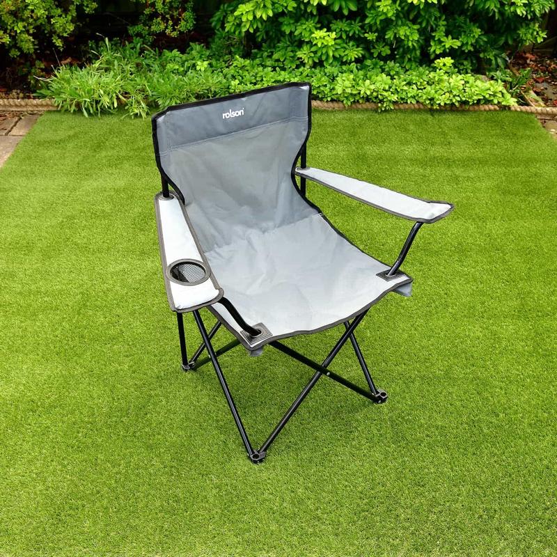 Folding Camping Garden Chair with Cup Holder -  Available in 3 colours Navy, Grey & Black BBQ Party Pool Side in Carry Bag 2