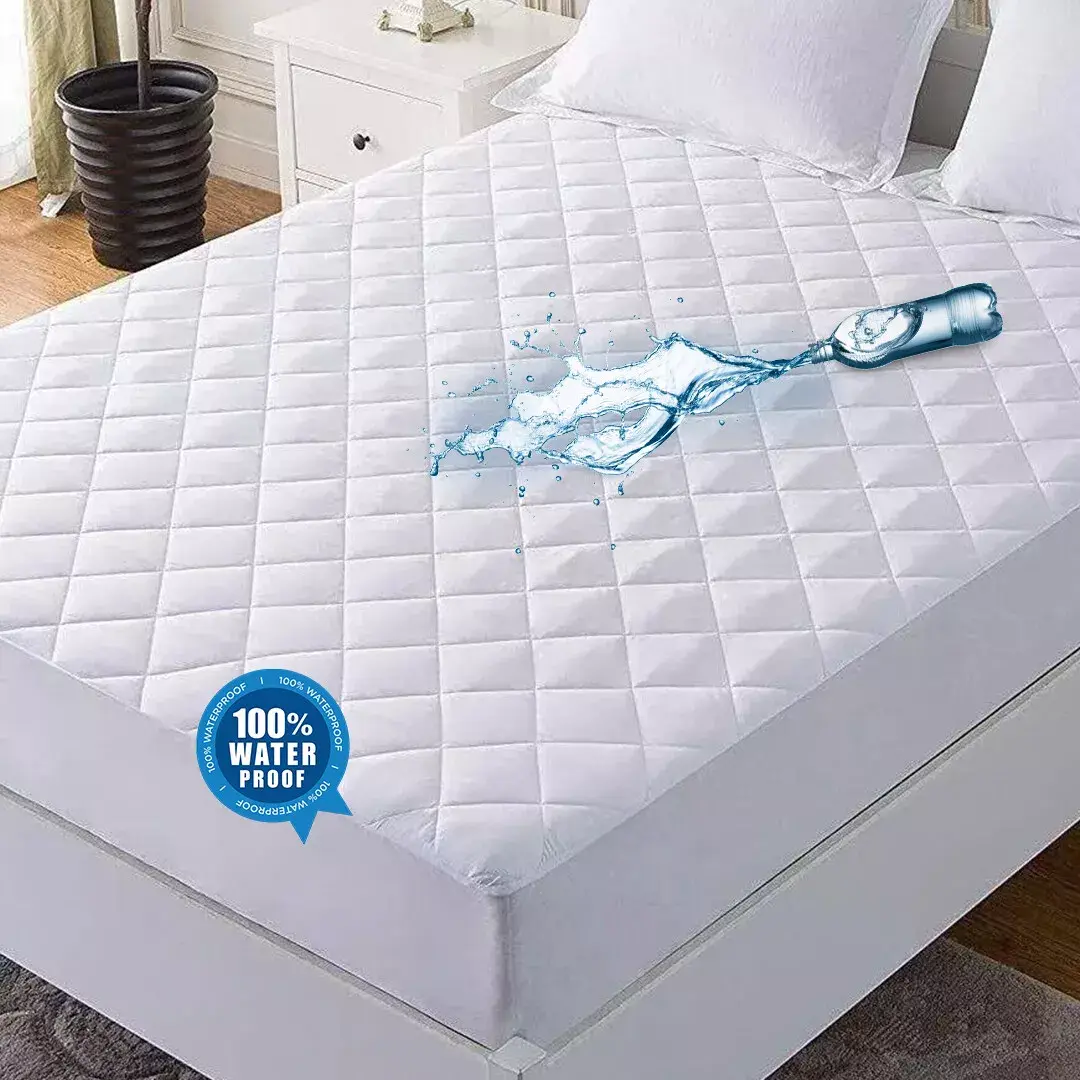 Extra Deep 40cm Waterproof Mattress Protector Quilted waterproof sheets bed 100% Cotton Bed Mattress Pad Cover Fitted Elastic Skirt Topper Cover Noiseless Hand wash white mattress protection  bedsheet pads Machine Washable - Single Double King Super King