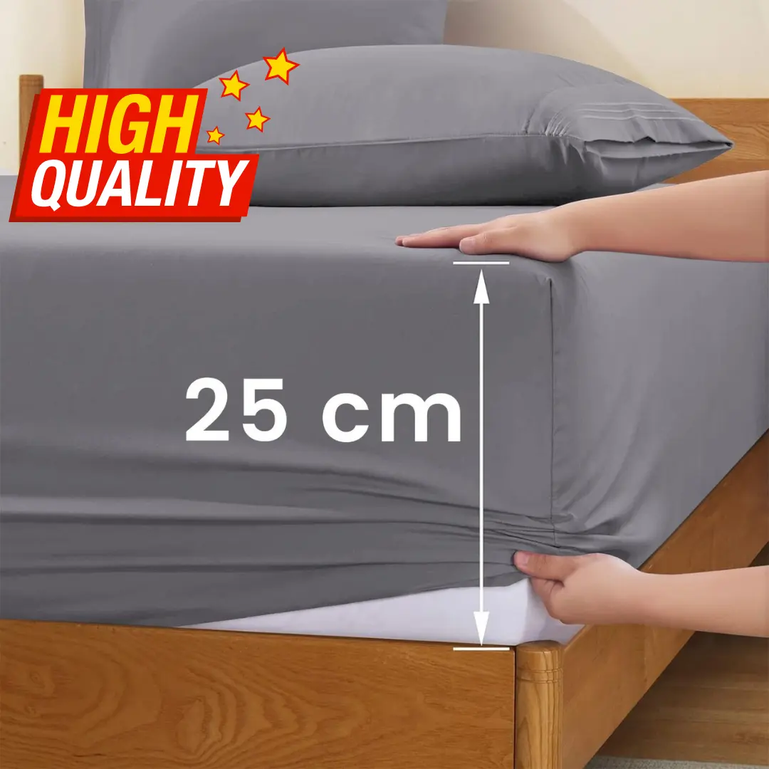 25CM Fitted Sheets With or Without Matching Pillowcase-Plain Microfibre Easy Care-Double Brushed Fibre-Hotel Quality Sheets-Wrinkle Stain Fade Resistant-Single Double King Super King Size Bed Fitted Sheet -