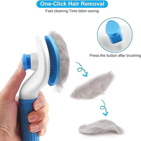 Dog    Grooming Comb ,Self-Cleaning  Dog   with Smooth handle ,Pet Grooming Tool with Cleaning Button for  Dog Shedding Tools  Dog Massage Clean Tangled  furball pink deshedding  hairbrush cat cat  silicone brush