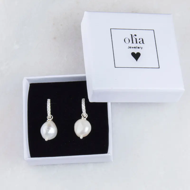 Titania Diamante Huggies With Fresh-water Pearl Charm - Sterling Silver 925 3