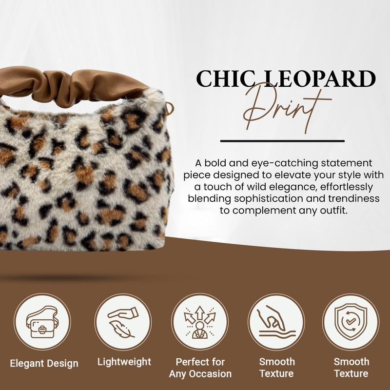 Belle Ella Leopard print Fur- Beige Box Bag, Women's Handle Bags with Shoulder Strap, Ladies Handbags with Metallic Button, Tweed Ladies Bag, Handbags for Women 3