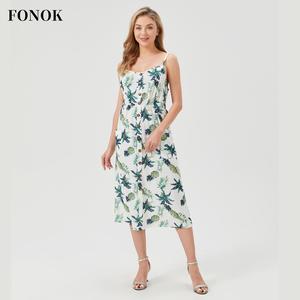 【FONOK】6 Colors Seaside Holiday Style Suspender Vintage Slim Dress Elegant Temperament Slit Long Skirt Casual Womenswear  Summer Dresse floral elegant  straps simple  print   summer dress sunshine dress midi dress print holiday casual dresses