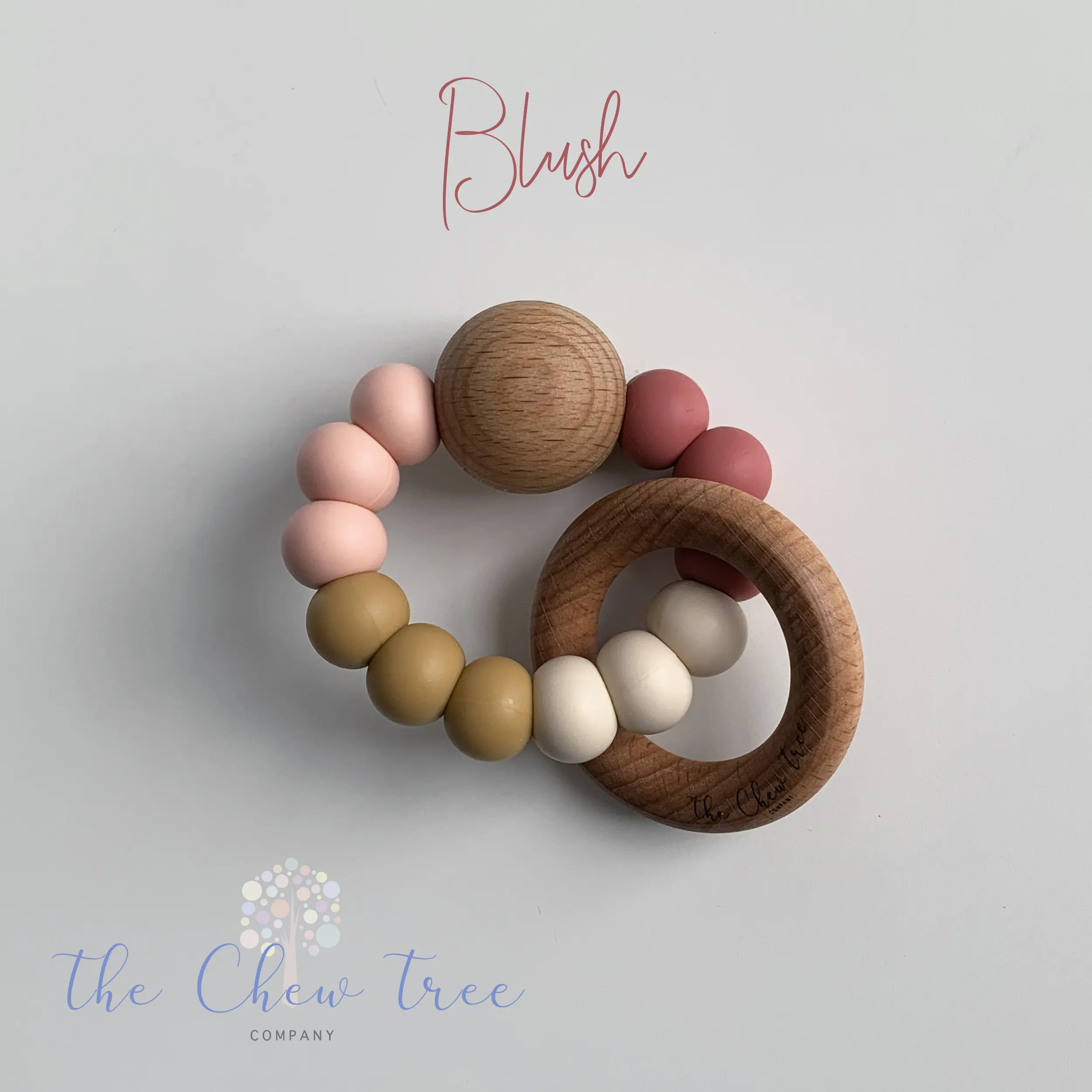 The Chew Tree Company Handmade Personalised Teething Bangle - Natural Silicone & Beech Wood, BPA Free