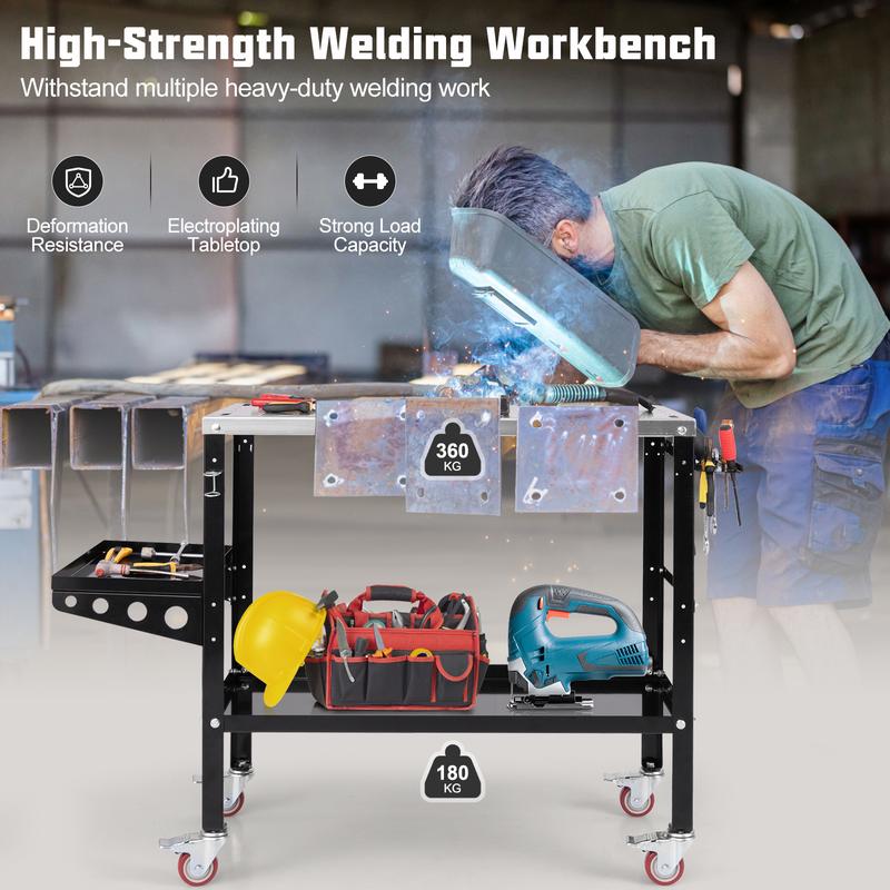 COSTWAY Welding Table Workbench on Wheels with Tool Rack and Tray 8