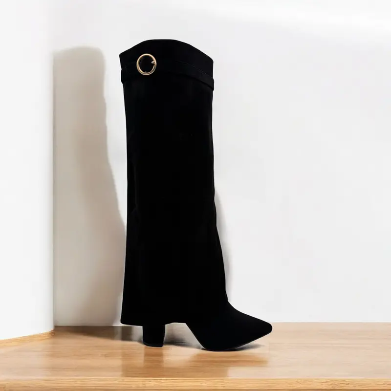 Women Suede Calf Boot Long Stretch Elastic Gusset Strap Warm Winter Boots Shoes Girl Footwear 6