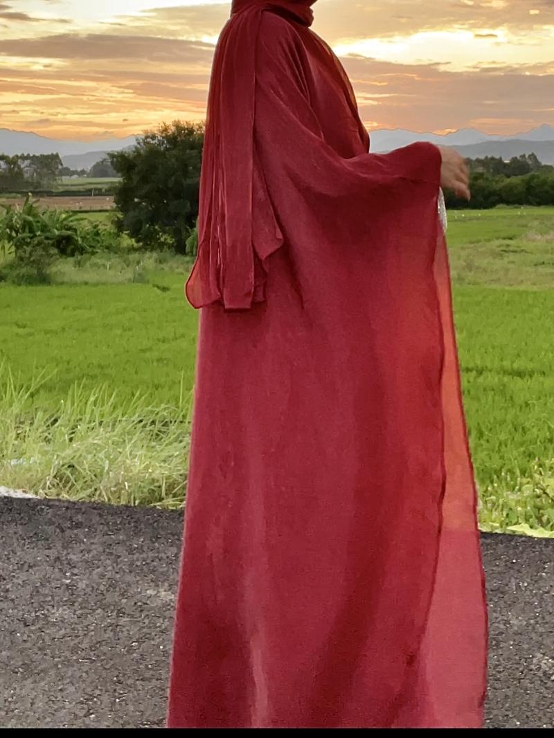 Product Introduction of #LY06  Ramadan Promotion Three-piece Elegant butterfly organza abaya set, shimmer abaya set with inner dress and hijab 23