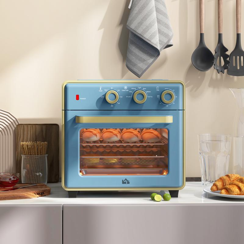 HOMCOM 20L Countertop Mini Oven, 7-in-1 Toaster Oven with Warm, Broil, Toast, Bake, Air Fryer Setting, Timer, Adjustable Thermostat, 4 Dishwasher Safe Accessories, 1400W, Blue 8