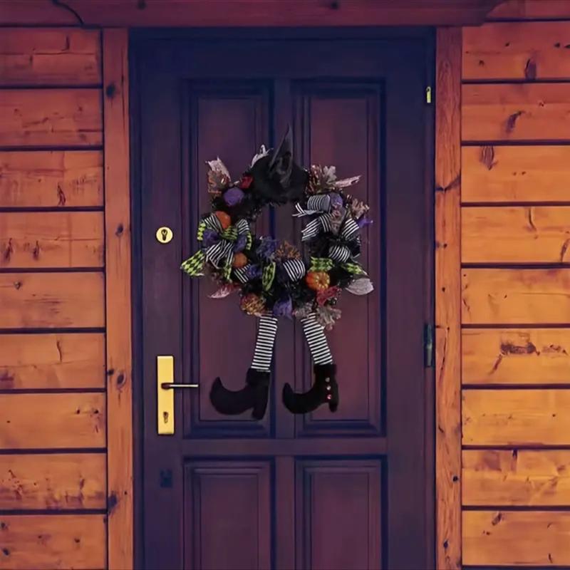 Spooky Halloween Wreath with Creepy Legs Pendant - Artificial Plants Door Decoration Garland for a Haunted Look 4