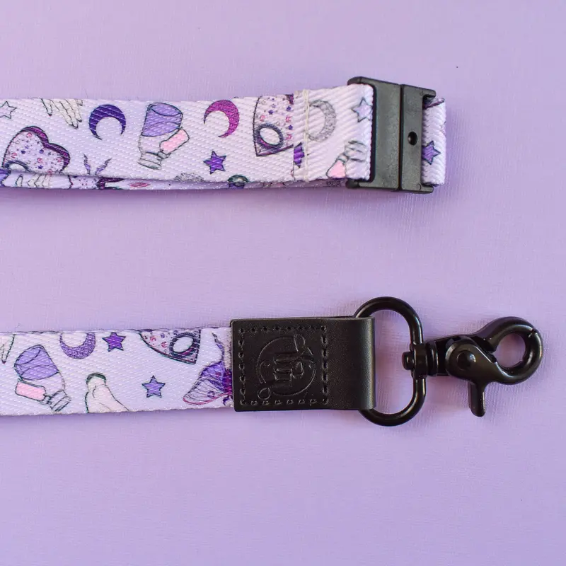 Witchy Breakaway Lanyard for Office or School ID Badge - Black Fabric Lanyard with Faux Leather Tab 1