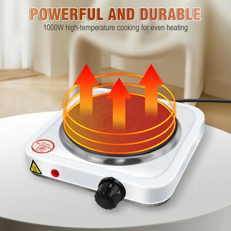 1000W Single Hot Plate Table Top Cooking – Stainless-Steel Heating Plate - Portable Electric Hob Single Burner with 5 Adjustable Thermostat for Home Kitchen Camping & Caravan Cooking 7