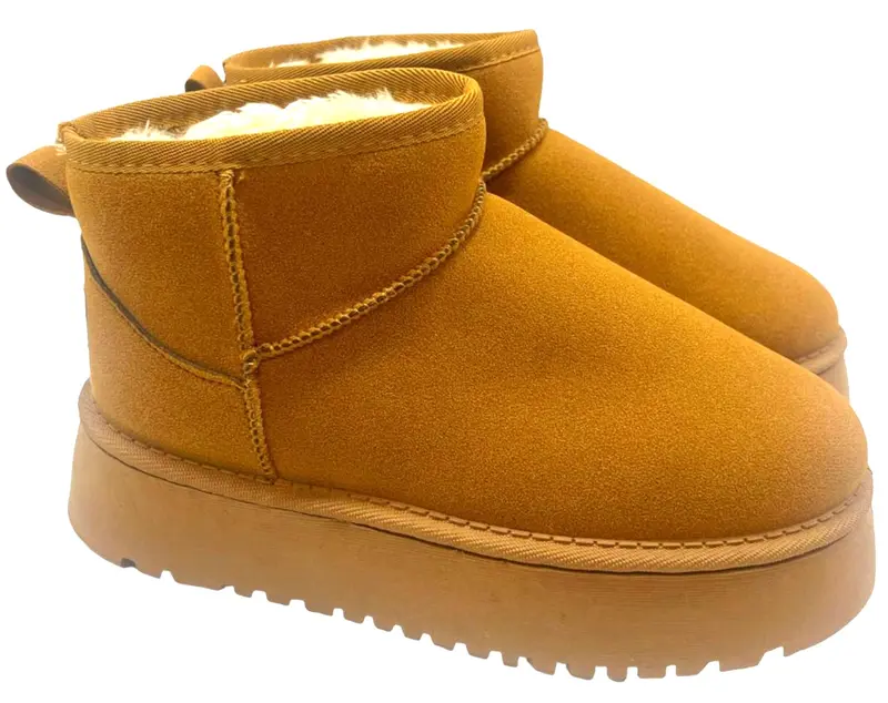 Womens Faux Fur Slip On Platform Snug Boots Ladies Ankle Warm Comfy Shoes 7