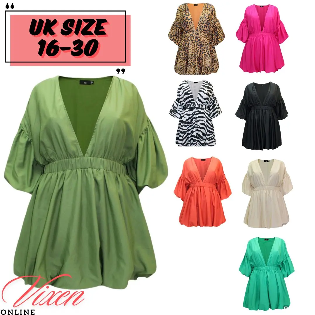 VO Stunning Plunge Puffball Dress Short Sleeve Plus Size 16-30 Occasion Holiday Dressy Casual Summer Beach Party cross