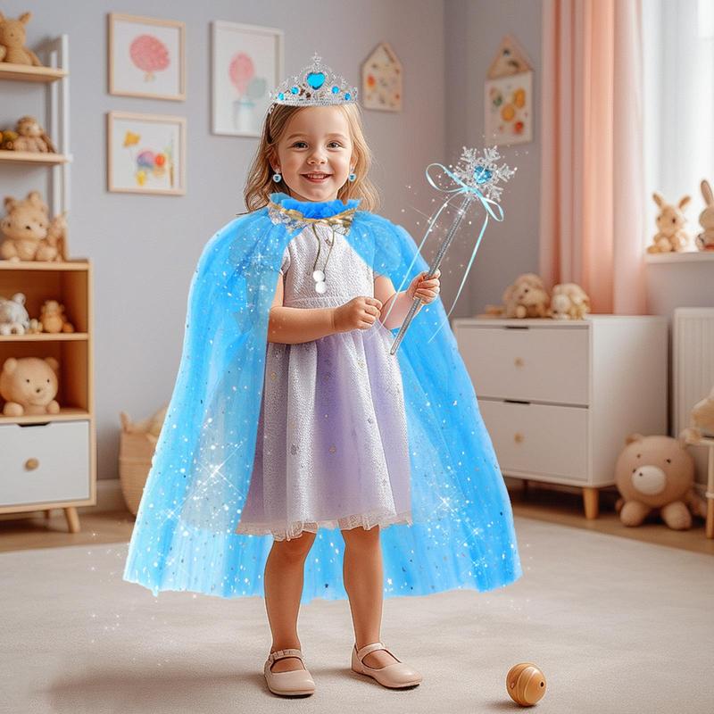 Dress Princess Costume, Princess Dress Up for Girls, With Accessories, Perfect for Birthdays, Parties, Halloween, and Christmas Cosplay – Includes Cape, Crown, Wand, Necklace, Ring,Gloves, and Earrings 2