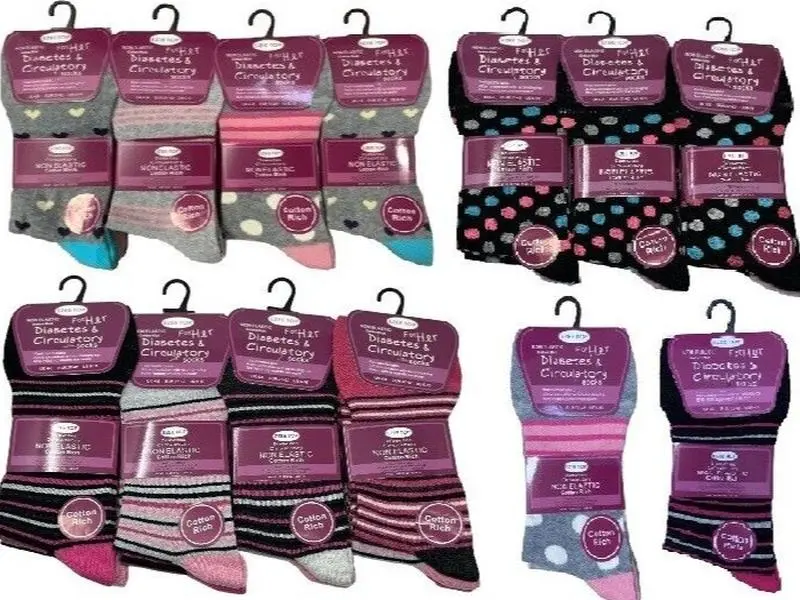 Women's Diabetic Socks Ladies Non Elastic Loose Top Soft Grip Cotton Rich 4-8