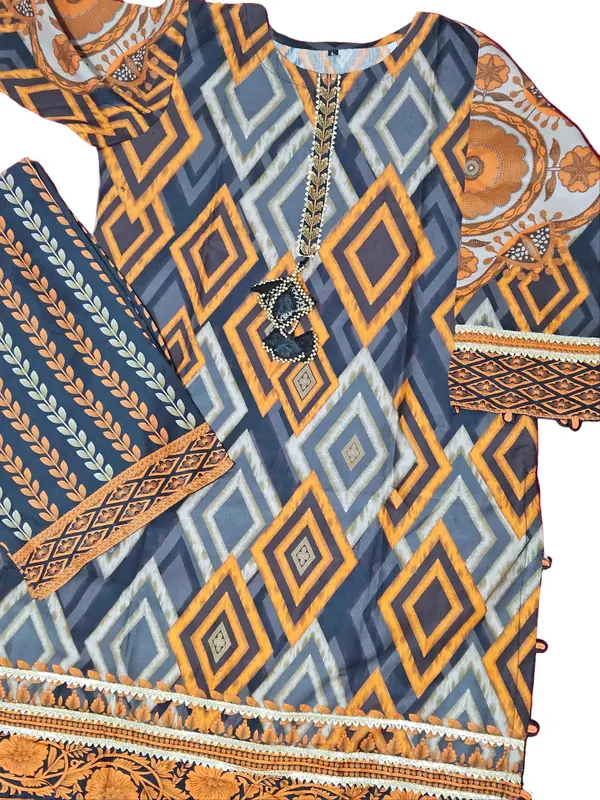 LAWM CO-ORD SET WITH beaded neckline ready to wear dress/eid wear/summer collection 1