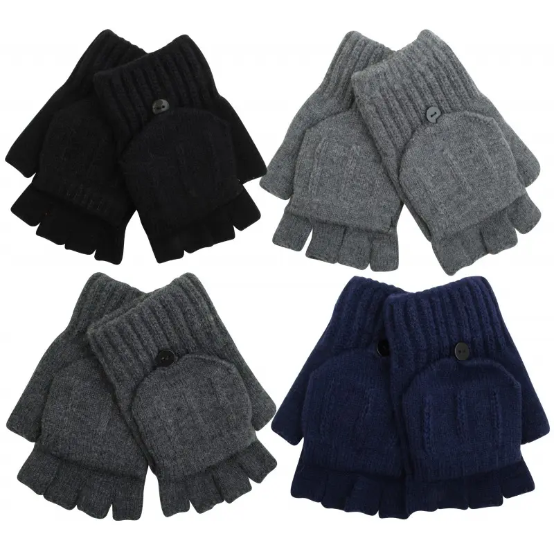 Atano Mens Soft Knitted Mitten Cap Fingerless Gloves