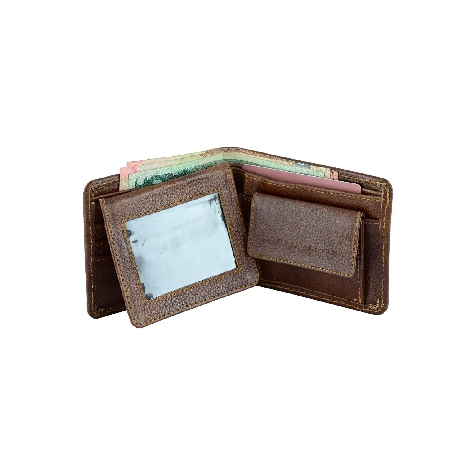 Urban Kevlar Genuine Leather Wallet - Classic Men's Bifold Wallet Dots Brown