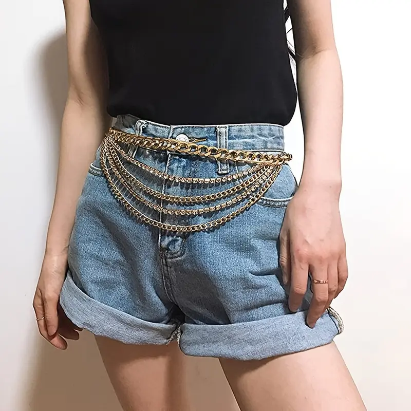 Chic Multi-Layer Rhinestone Tassel Waist Chain - Versatile Metal Body Jewelry for Women, Perfect for Casual Outings to Weddings & Parties, Geometric, Claw Chain 2