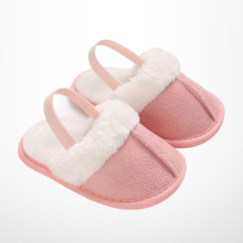 X1 Pink or Light Brown Baby Slippers - Fluffy Elasticated Winter House Shoes for Toddler Infants boots 1