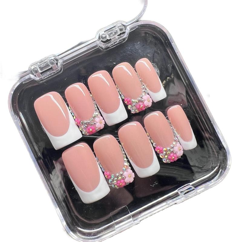 Crystal frenchies press on nails with application kit included! 2