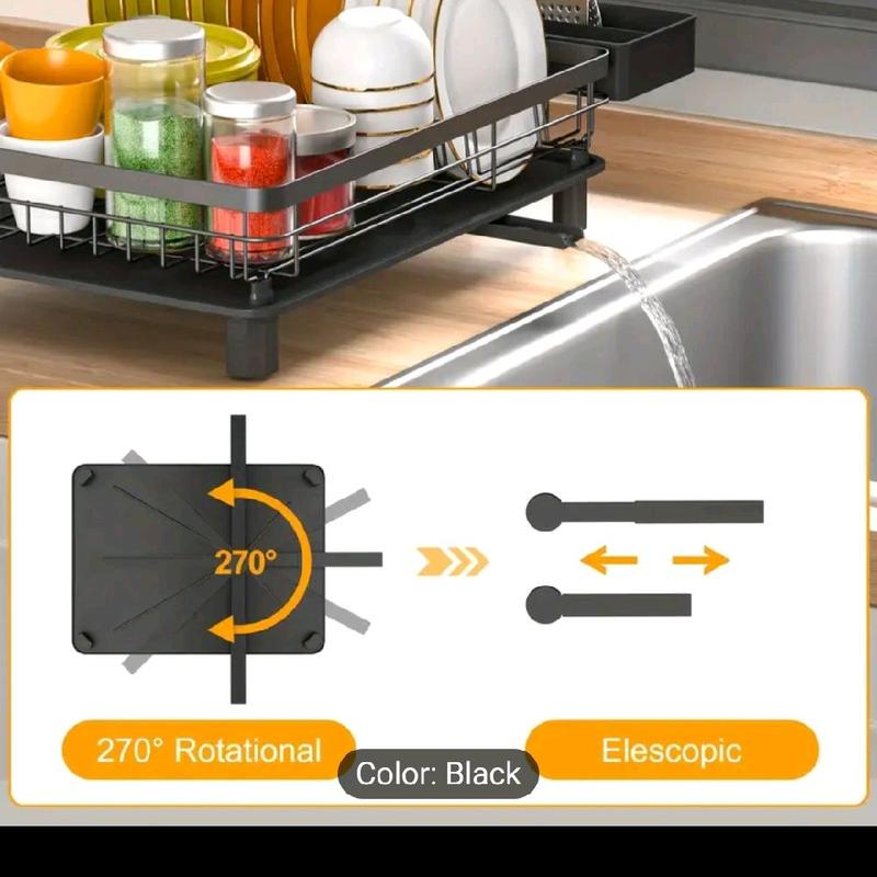 Dish Drainer Rack with Removable Cutlery Holder and Spiral Nozzle for Kitchen Storage 2