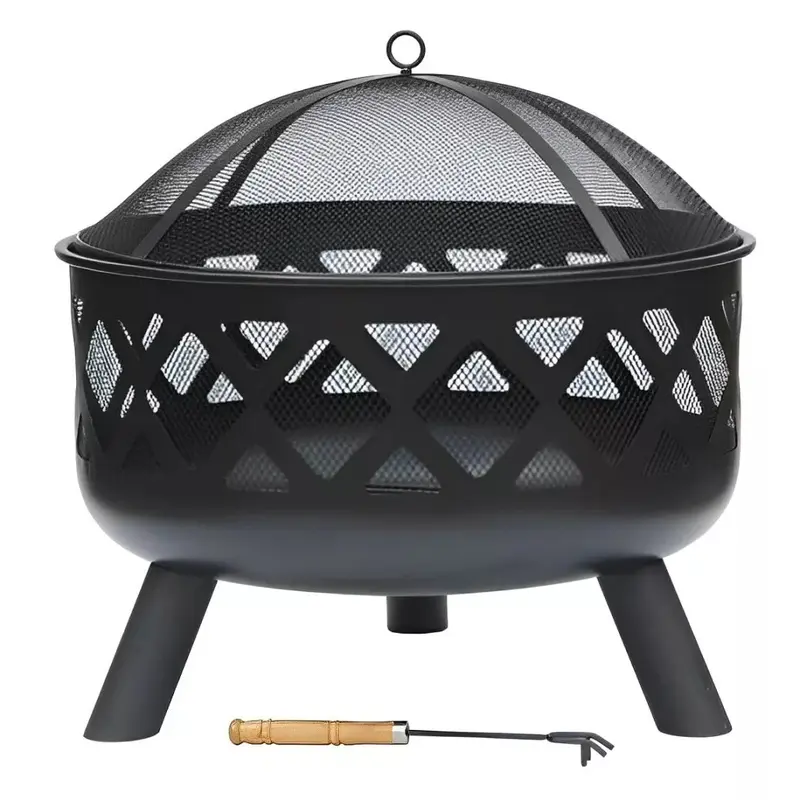 Burning Metal Fire Pit 61cm Letant Outdoor Garden Firewood BBQ Bonfire Patio 0