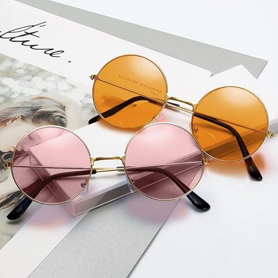 Product Introduction of ECOVEND 2 PCS Hippy Specs Sunglasses - Metal Round Frame Circle Retro Glasses Vintage Disco Fancy Dress Colored Lens Festival Sunglasses 8