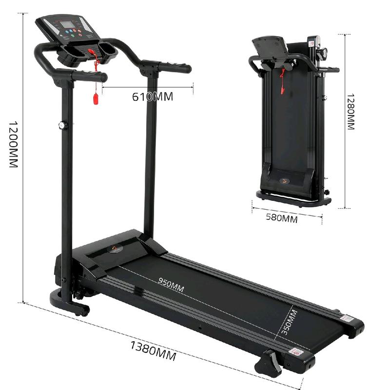 Foldable Treadmill Home Indoor Gym Cardio Fitness Treadmills for Office Heavy Duty Space Saving Electric Motorized Running Walking Jogging Machines LCD Display Pad Mobile Water Bottle Holder 3