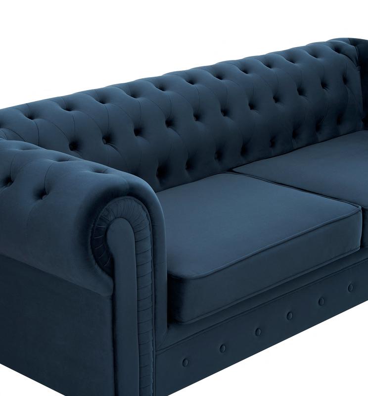 Chesterfield Velvet Fabric 3 Seater Sofa, Midnight Blue 5